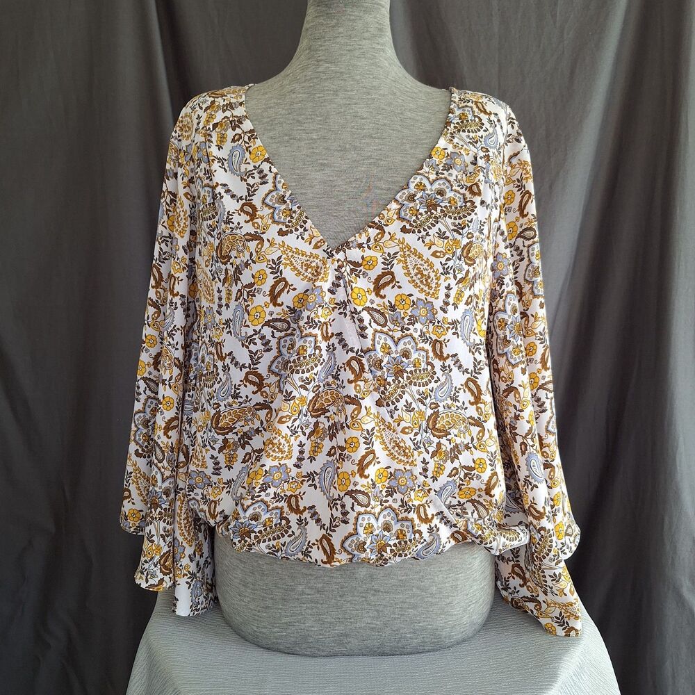 XL Antropologie Sanctuary Bell Sleeve Wrap-look  Boho Shabby Chic Tuscan Paisley
